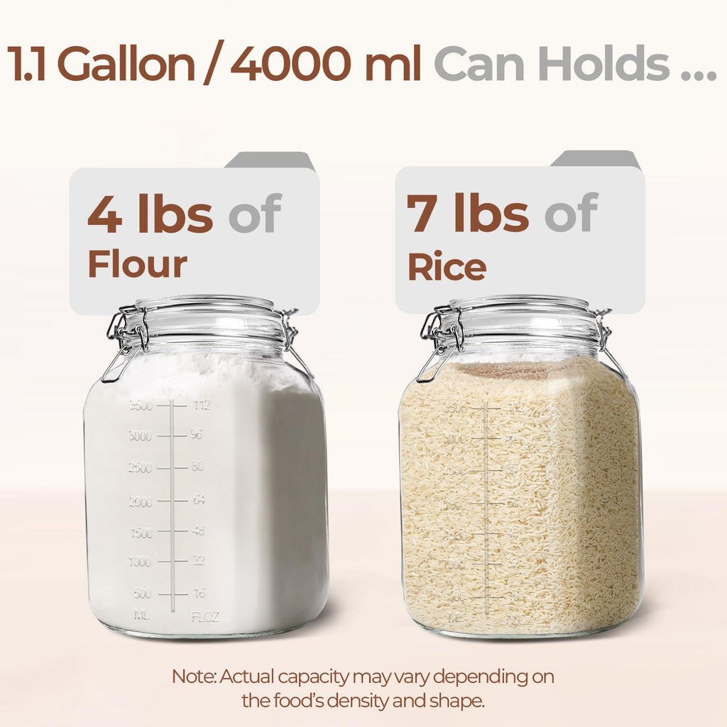 Large Glass Jars with Airtight Lid 1.1 Gallon 2 Pack Wide Mouth