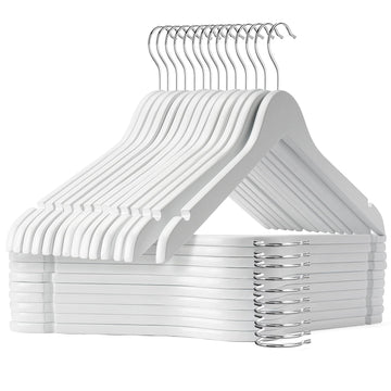 White Wooden Hangers - 20 Pack - Durable Wood Hangers Ideal for Everyday Use & Wedding, for Dress, Coats, Camisole