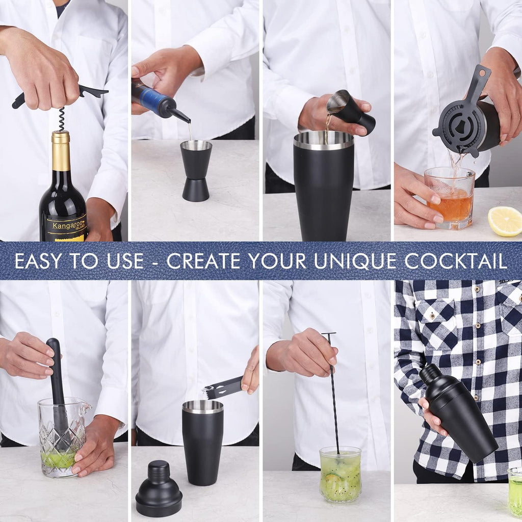 Cocktail Shaker Set Stainless Steel Bartending Kit 18.6oz Cocktail Bar Set Cocktail Mix Drink Making Kit - Set of 12
