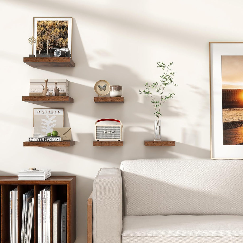 Square Floating Shelves 12x12" Set of 2, Rustic Brown