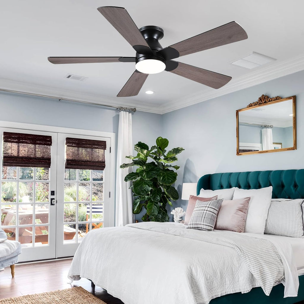 Flush Mount Ceiling Fan with Lights - 52Ó Indoor/Outdoor Ceiling Fan Light with Remote/APP, Low Profile Modern Fan Light with 6 Speeds, Dimming, for Living Room, Brown A101-B0F2F9BZ8W