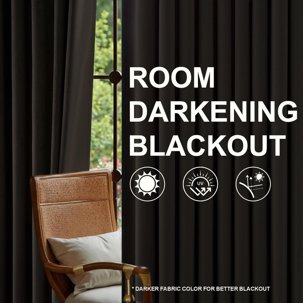 108 Inches Long Dark Taupe Velvet Curtains Bedroom Large Window, Elegant Vintage Room Darkening Blackout Pinch Pleated