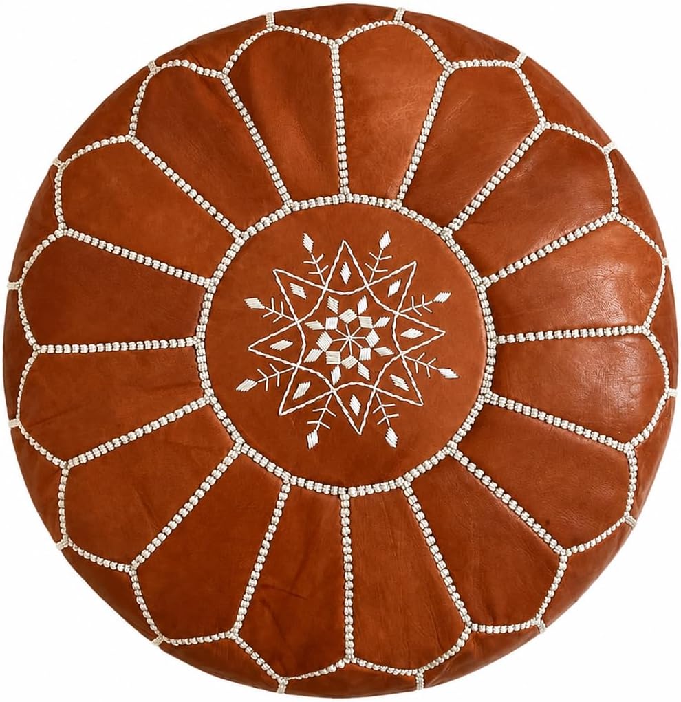 Pouf Ottoman with White Embroidery | Pouf Ottoman