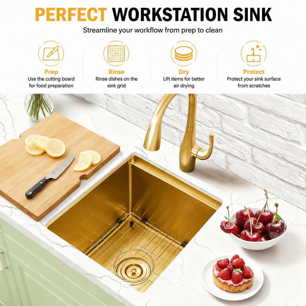 Gold Bar Sink, 15" x 17" Stainless Steel Undermount Sink
