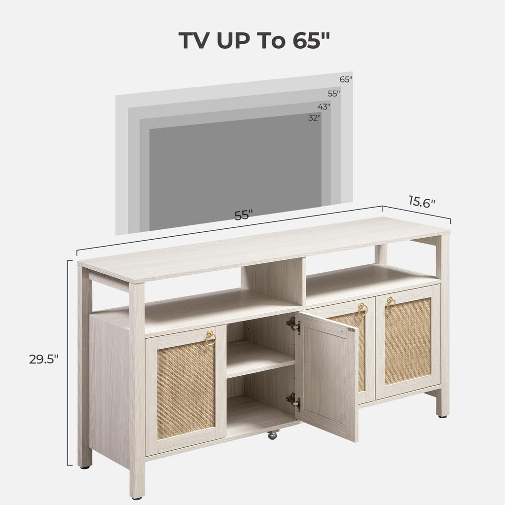 Large Boho Rattan TV Stand Entertainment Center Cabinet for 120" TV