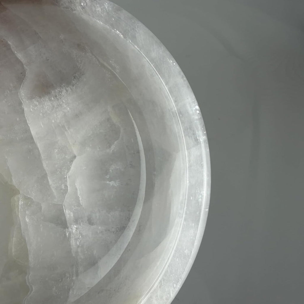 Calcite Stone Bowl, Pure White, Natural Marble Crystal 20cm | Crystals Charging, Hand Carved, Decorative Centerpiece