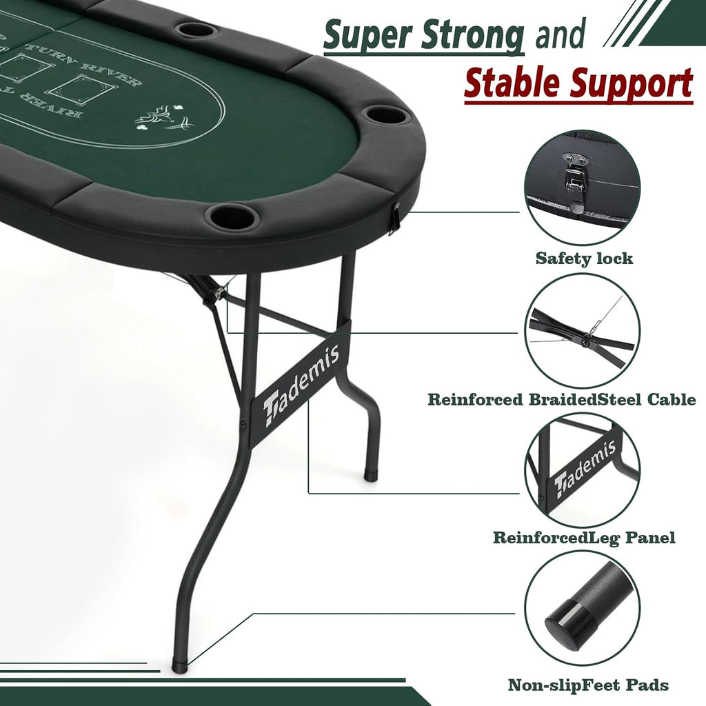 8 Player Foldable Poker Table Top 4-in-1 Casino Game Set for Texas Hold'em, Blackjack, Hi-Lo Dice & Roulette