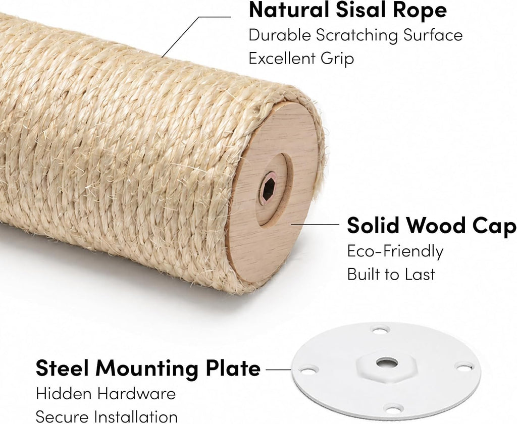 Wall-Mounted Cat Climbing Steps, Floating Sisal Scratching Posts, 8 Inch, 3 Pack, Easy Drywall Install