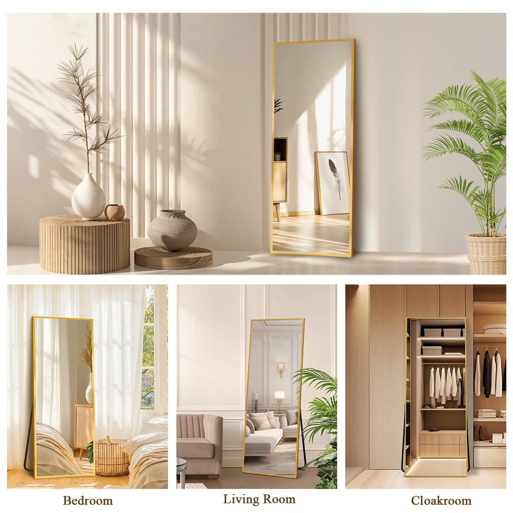 Full Length Floor Mirror 58"x19", Floor Standing Mirror, Gold