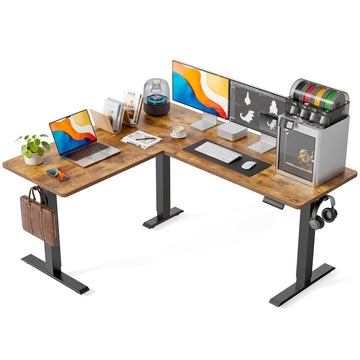 63" x 55" L-Shaped Standing Desk - Adjustable Corner Desk L Shape, L-Shaped Adjustable Desk with Splice Board, L