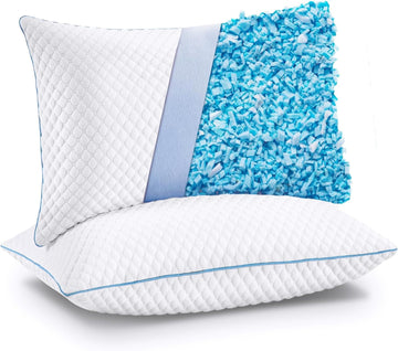 Cooling Shredded Memory Foam Bed Pillows, King Size, Set of 2, 20 x 36 in | Adjustable Firm, Supportive, Breathable