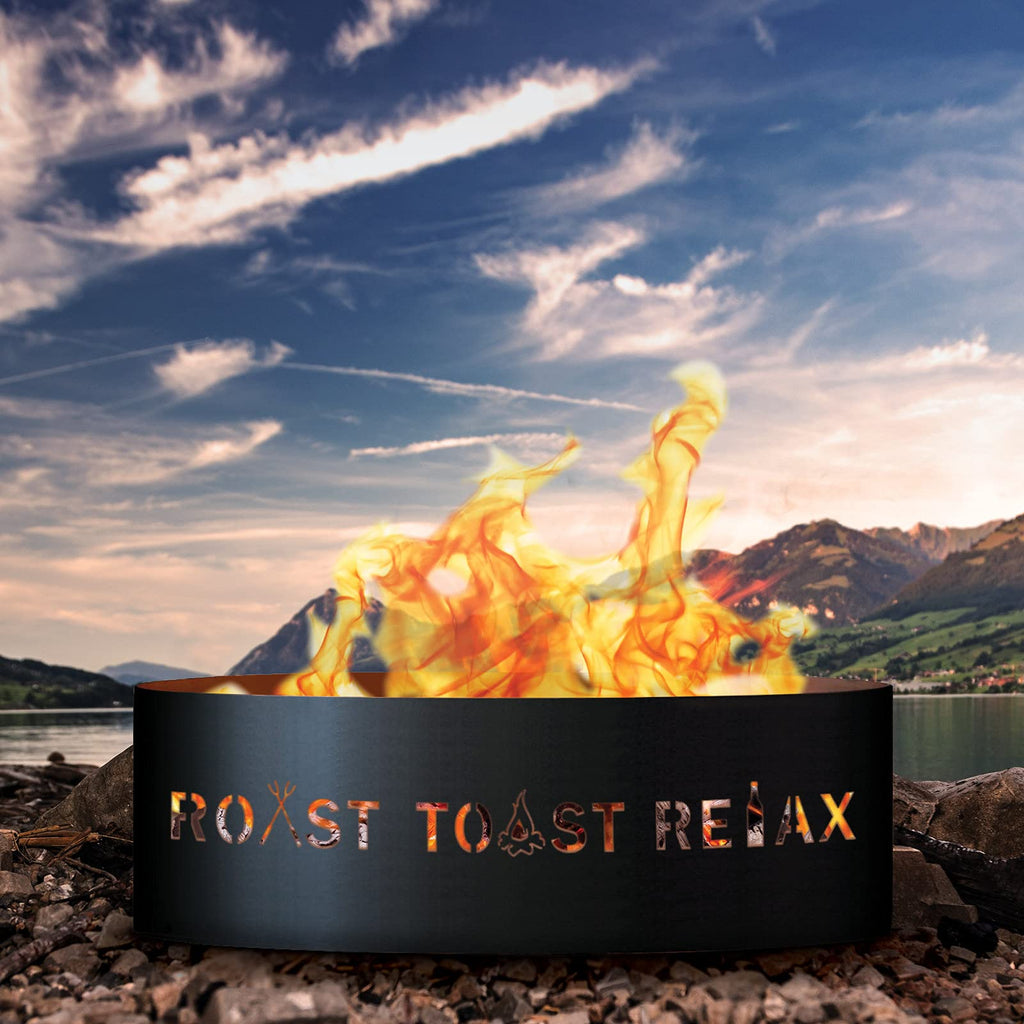 Roast Toast Relax Unpainted 12 in. Tall 37 in. Diameter Outdoor Fire Ring with Fire Poker - 37 x 37 x 12
