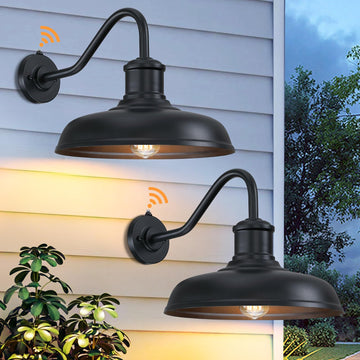 13.8'' Diameter Large Dusk to Dawn Outdoor Gooseneck Barn Light, 2 Packs