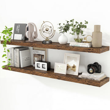 55in Floating Shelves for Wall, 9.3in Deep Rustic Shelves Set of 2