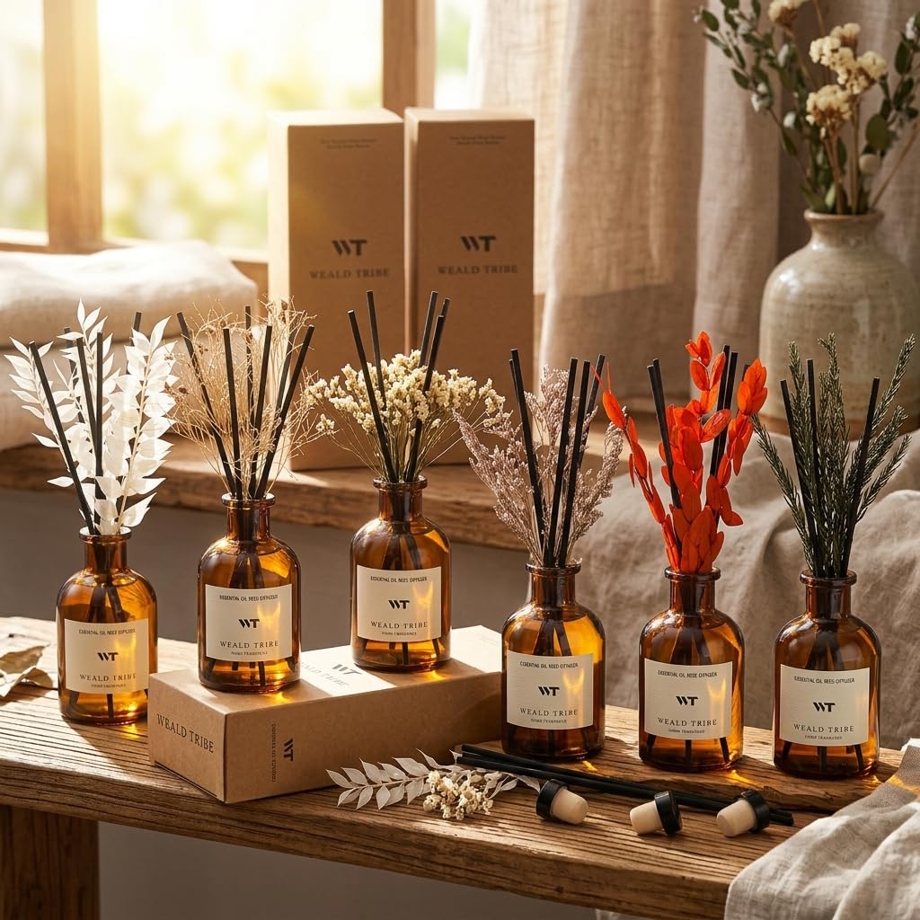 Reed Diffuser Set Air Fresheners, Oil Diffuser Sticks | White Tea Scent 4.0 fl oz Home Fragrance with Sticks Defusers