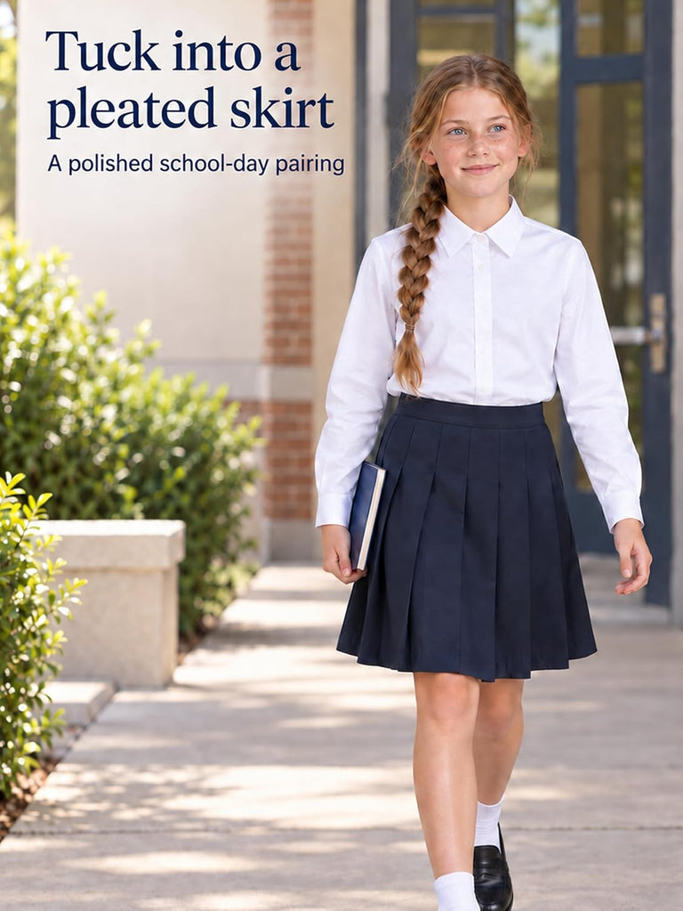 Girls White Button Down Shirt Long Sleeve School Uniform Blouse