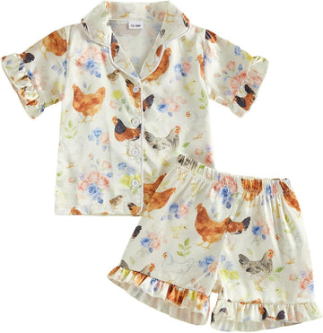 Toddler Girls Birthday Pajamas Goose Print Tops Shorts Set Silk Sleepwear