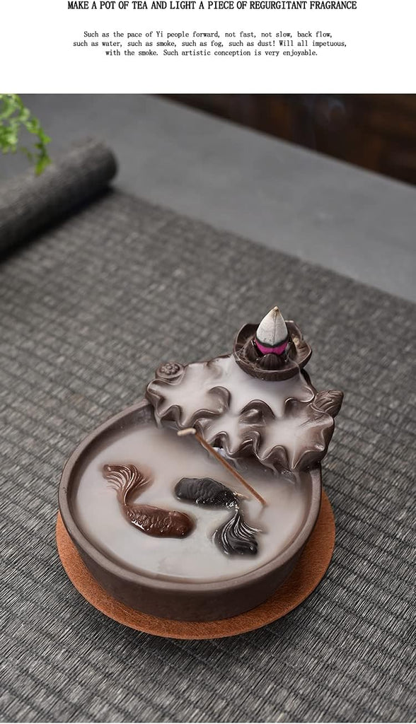 Two Fishes Incense Holders Ceramic Backflow Incense Burner Purple Clay Smoke Cone Sticks Holder (Fish) - Set of 11