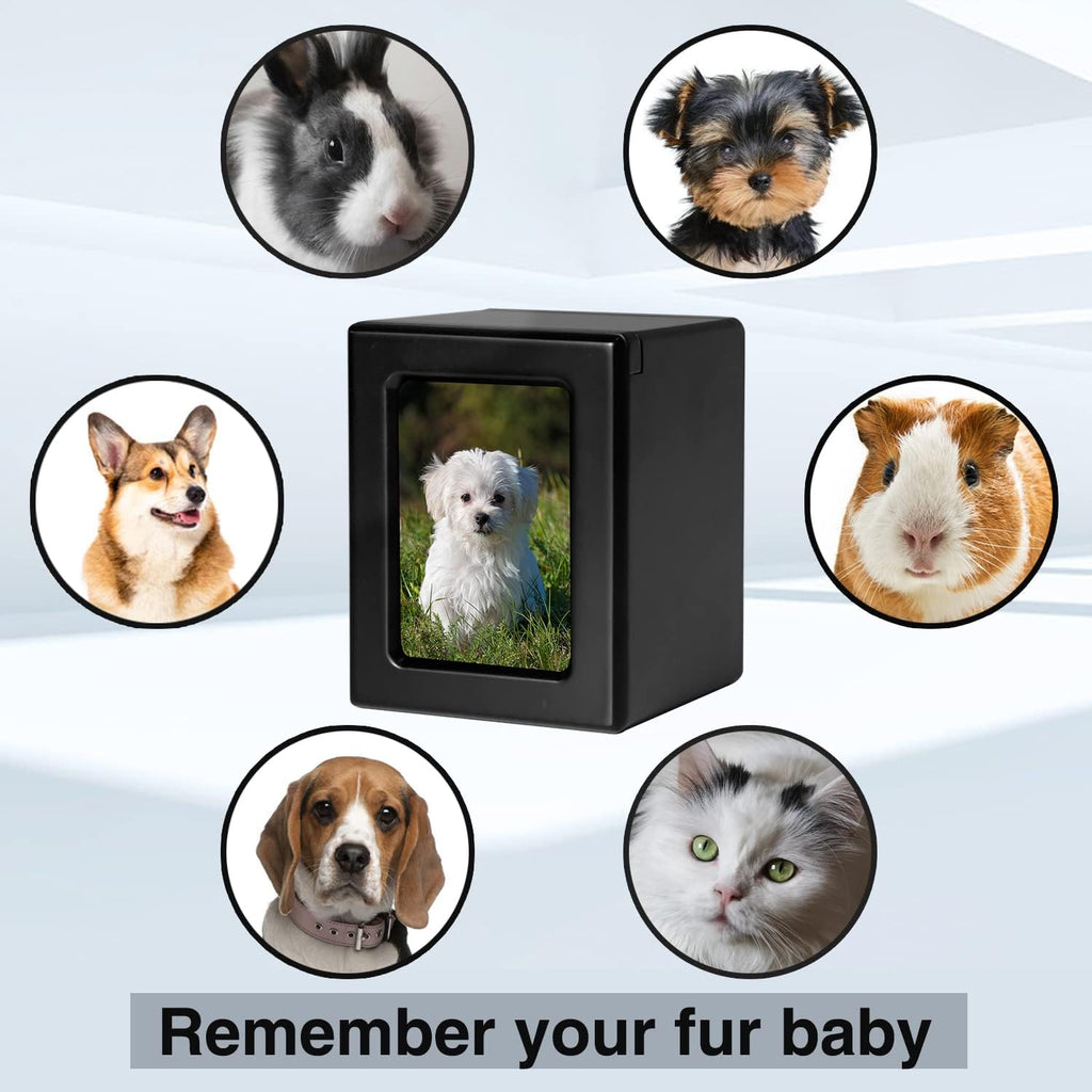 Wooden Dog Ashes Urn, Black, Solid, Small (0-25lbs), Photo Frame, Polished Finish
