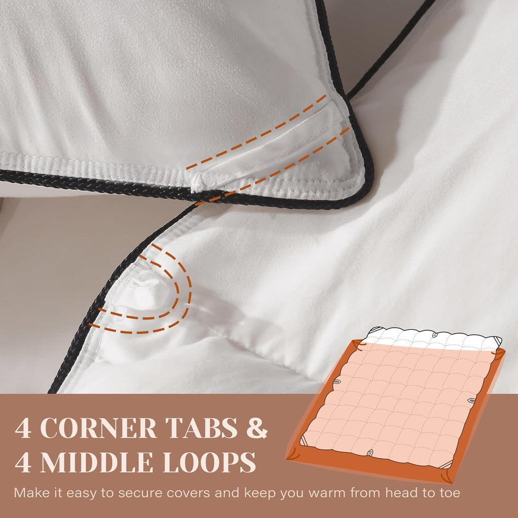 Goose Feather Down Fiber Cotton Comforter Queen, Ultra-Soft Duvet Insert, Hotel Collection White Qui