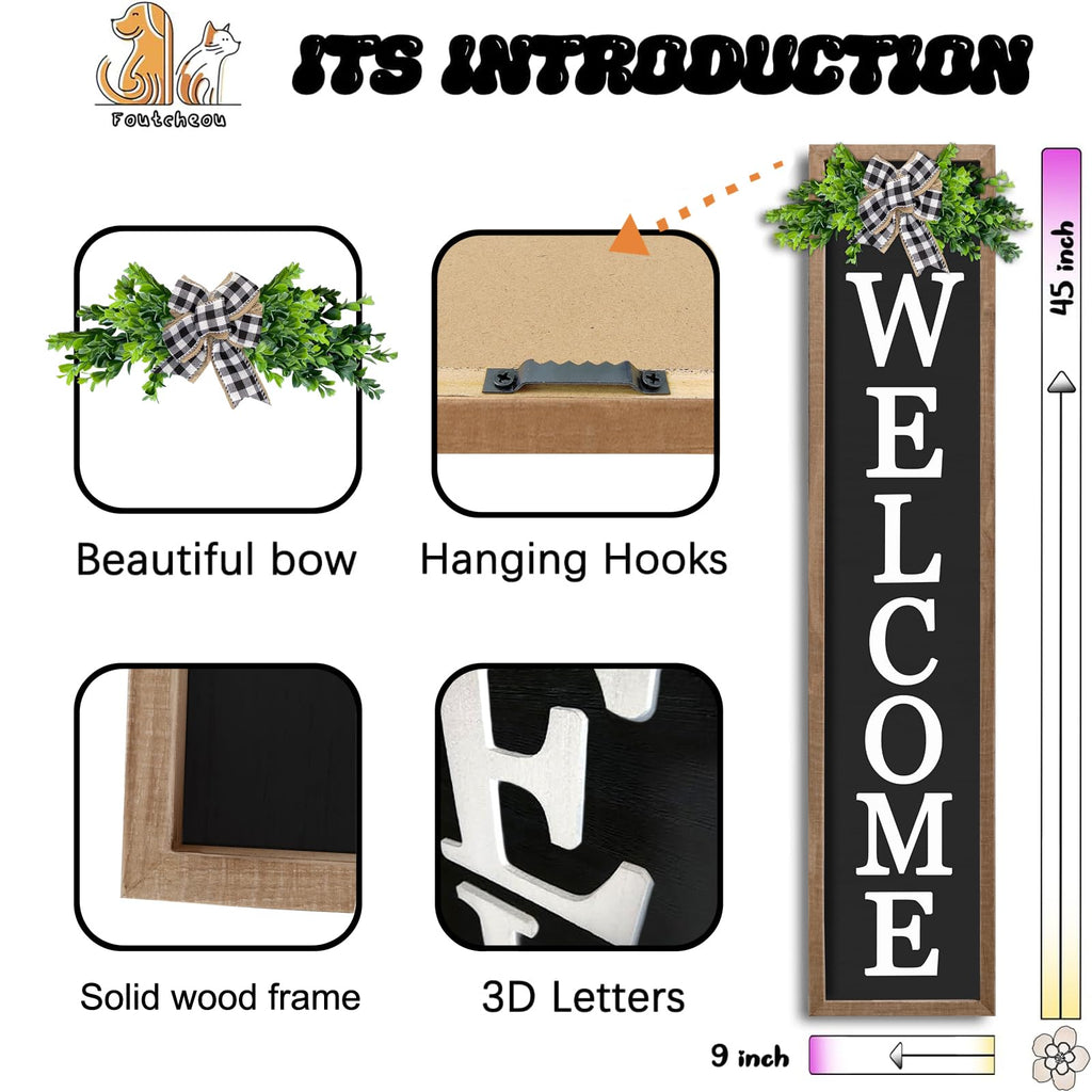 3D Outdoor Welcome Sign, 45"X9", Wood Black
