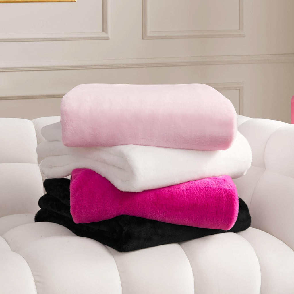 White Solid Rabbit Mink Faux Fur Throw Blanket - 50"X70" - Plush Faux Fur Blanket for Sofa or Bed