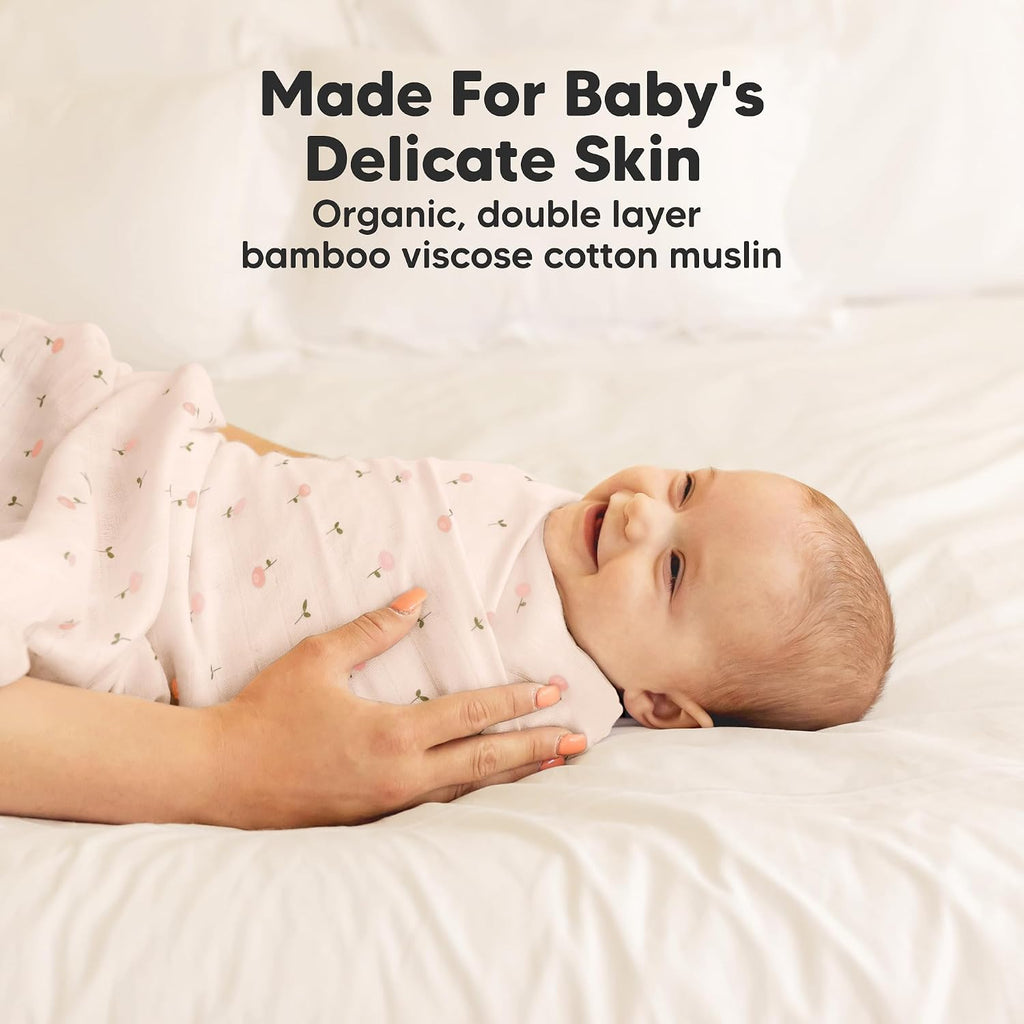 4pk Muslin Swaddle Blankets for Boys, Girls, Newborn Swaddles (Wild Bloom)