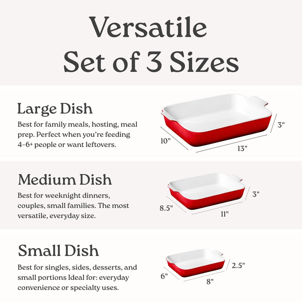 Stoneware Baking Dish Set with Handles, 3 Pieces, Modern Grey