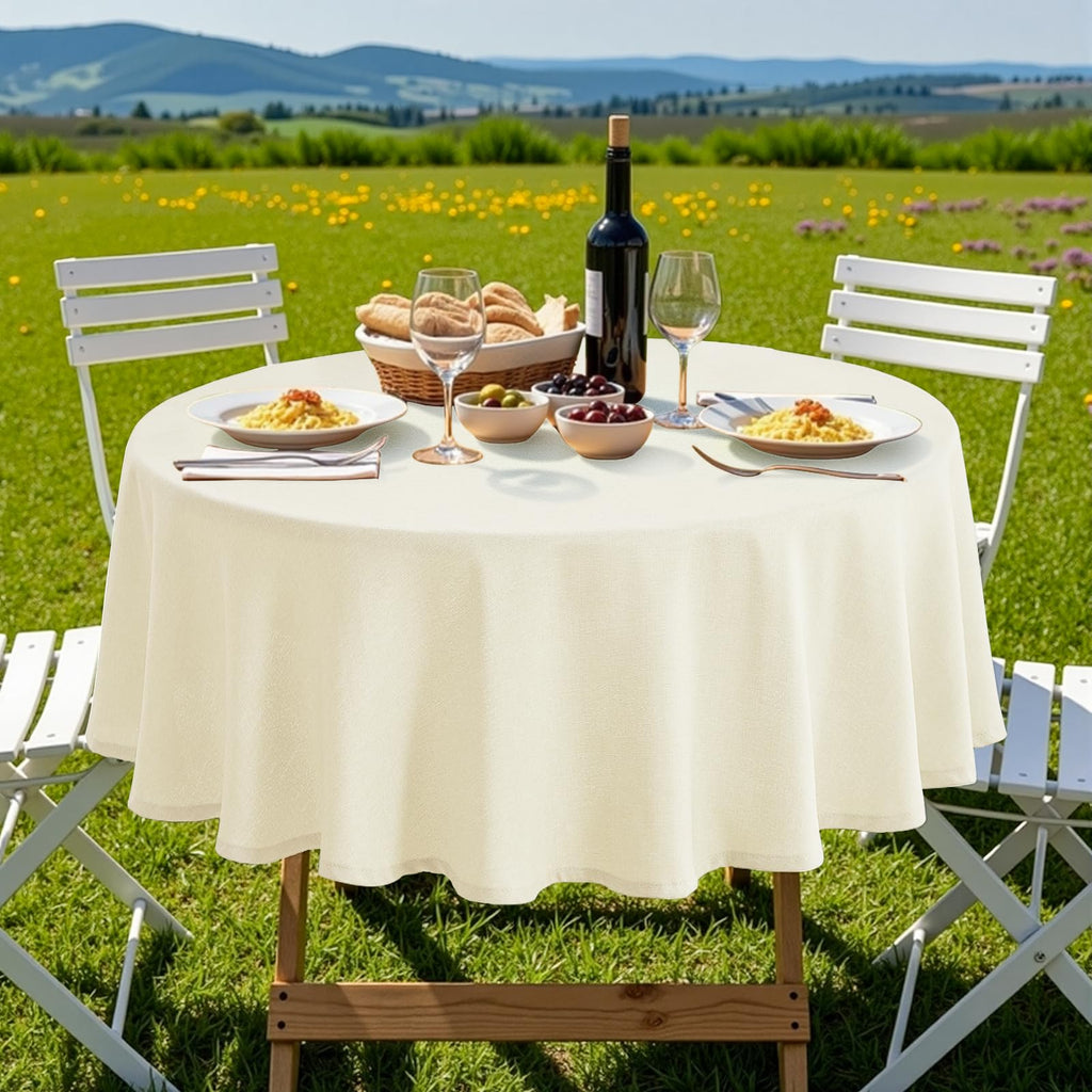 Textured Round Tablecloth Ivory 54 Inch Fall Table Cloth 2-4 Seats