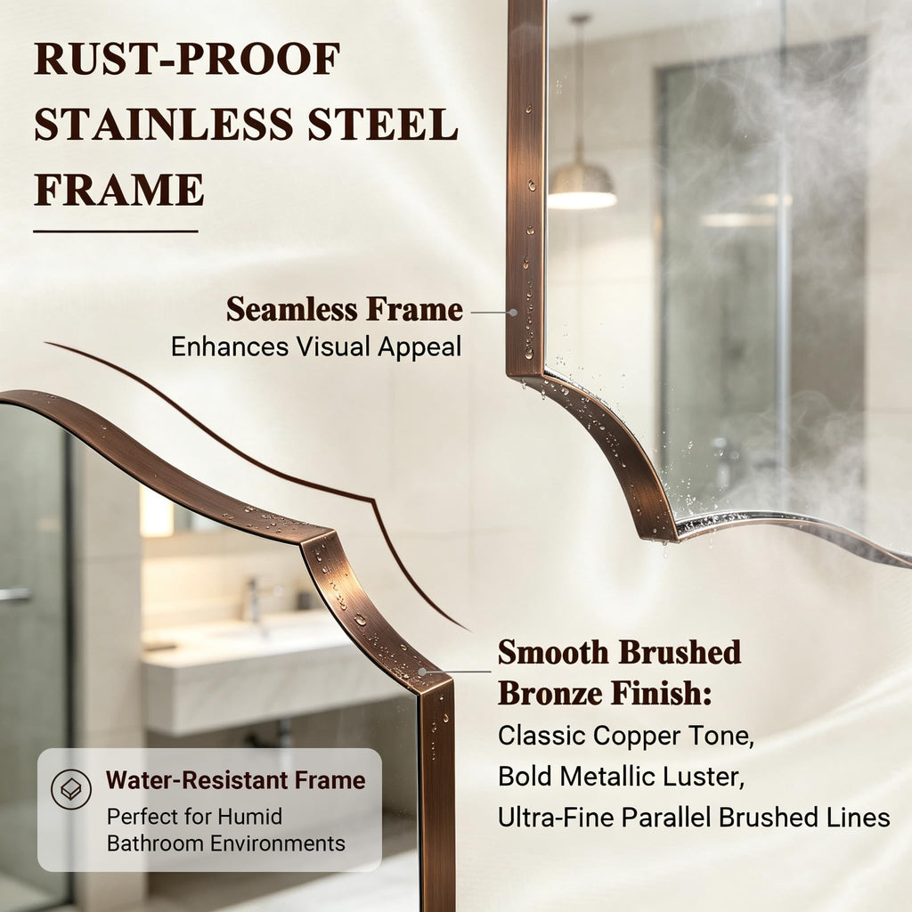 Brushed Bronze Mirror, 24"x36" Bronze Rectangle Mirror, Bathroom Mirror with Anti-Rust Stainless Steel Metal Frame