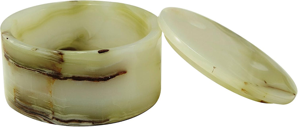 Circular Marble Keepsake Boxes - Hand Carved, Polished Marble Jewelry Box w/Non-Slip Rubber Pads - Lightweight &
