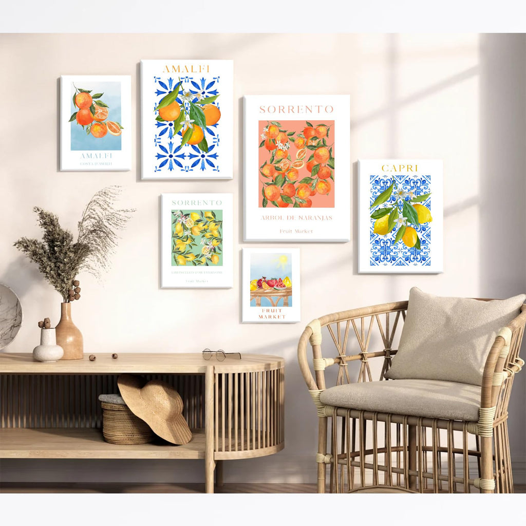 Fruit Wall Art Kitchen Artwork Wall Decor Fruit Market Prints Poster Colorful Lemon Canvas Wall Art Vintage Pictures