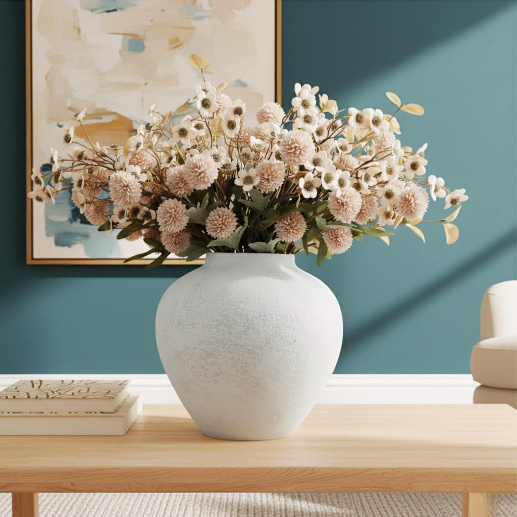 Beige Silk Flower Arrangements Home Decor, Large Floral Centerpieces For Tables, 22 Long Stems Fake Mums + Eucalyptus