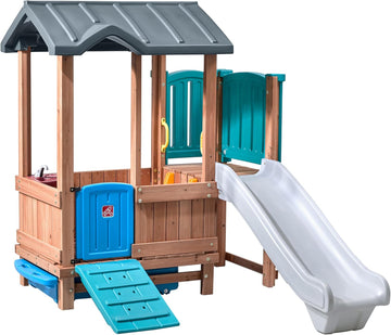 Woodland Adventure Playhouse & Slide, Kids Outdoor Playset, Backyard Playground Set, Swings, Storage Drawer, Made of