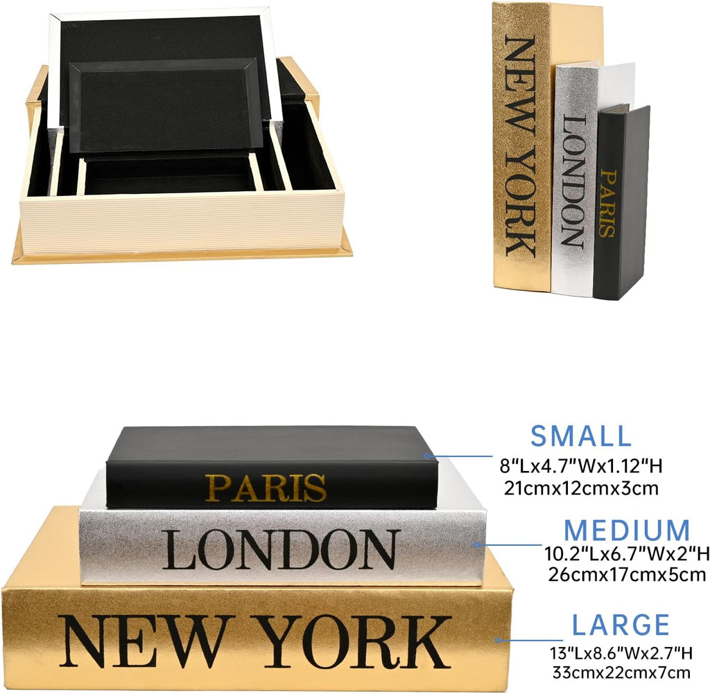 Decorative Book Storage Boxes - Hidden Compartment Faux Books - Set of 3
