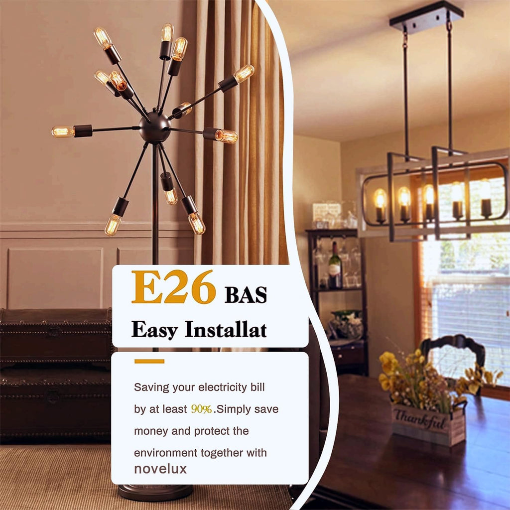 3.2 Inch 2200K Amber White E26 LED Bulb 60 Watt Equal, AC 120V 600LM Edison Bulbs Dimmable, 6W T10 T30 Tubular
