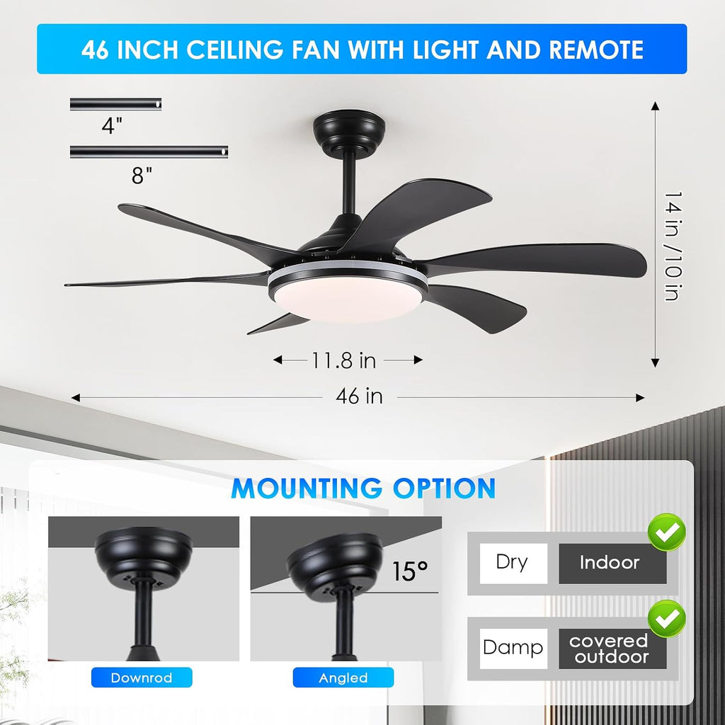 46In Black RGB Ceiling Fans with Lights - Low Profile Modern Ceiling Fan Light with Remote/APP, RGB+3CCT 6 Wind Speeds and Reversible, Indoor Outdoor Fan Light Fixture for Party, Kid's Room A101-B0DJ6M3KVD