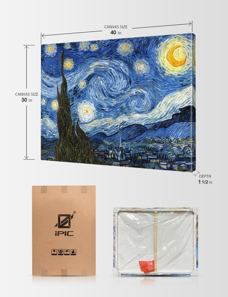 Van Gogh Starry Night Canvas Wall Art, 40x30 in