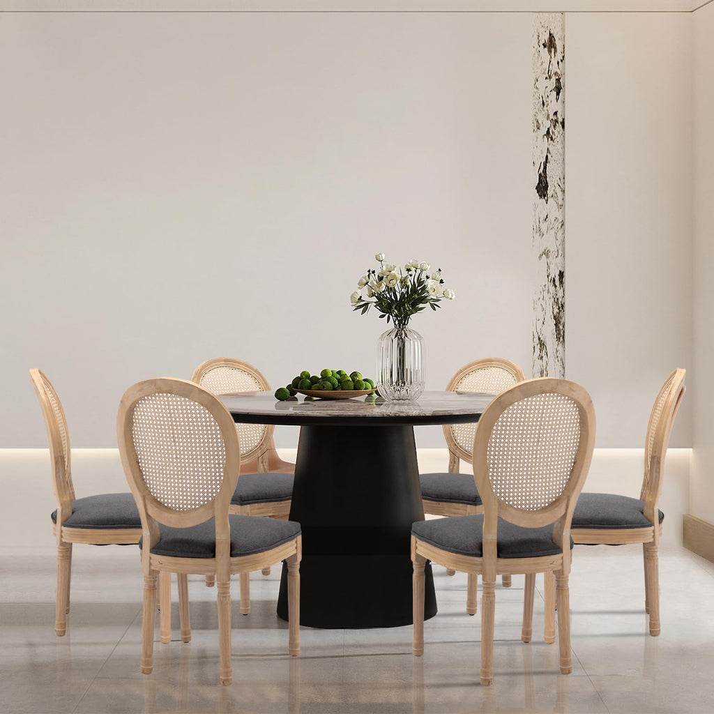 French Dining Chairs Set of 6, Vantage Dining Chair with Round Back, Wood Leg Farmhouse Country Rattan Dining Chair