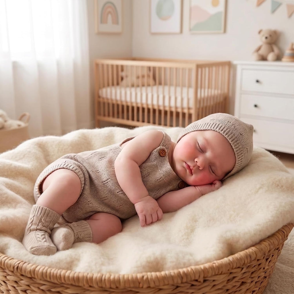 Newborn Girl Boy Outfit Baby Knit Romper Overall with Hat