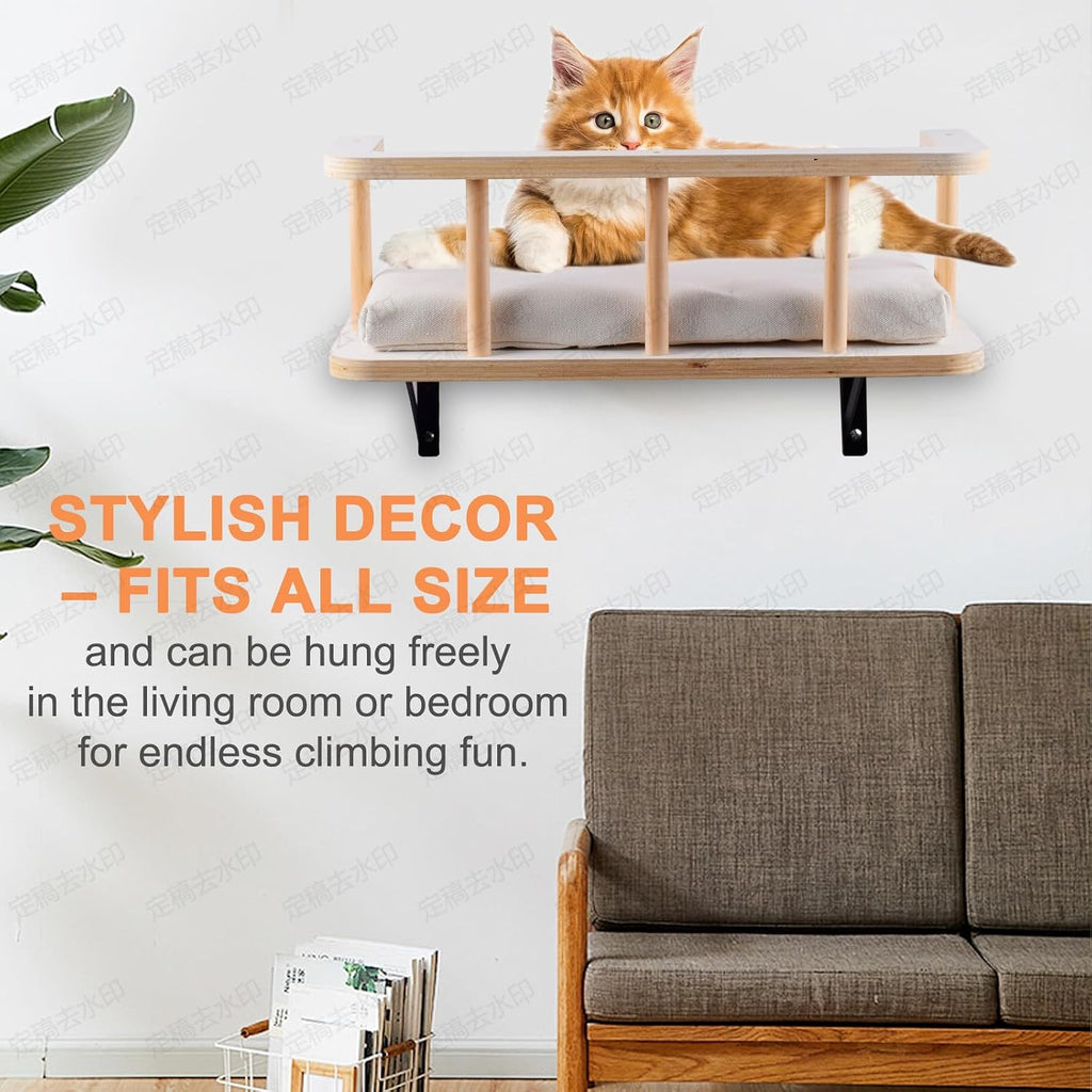 Large Cat Wall Shelves with 5 Steps - Heavy Duty Cat Wall Furniture, Climber, Shelves & Perches with Comfy Cushion &