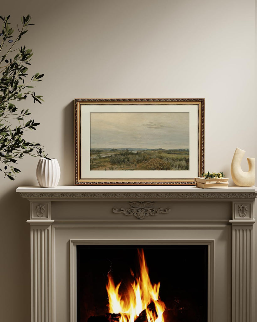 Vintage Gold Framed Large Wall Art, Trees Landscape River, 16x24In