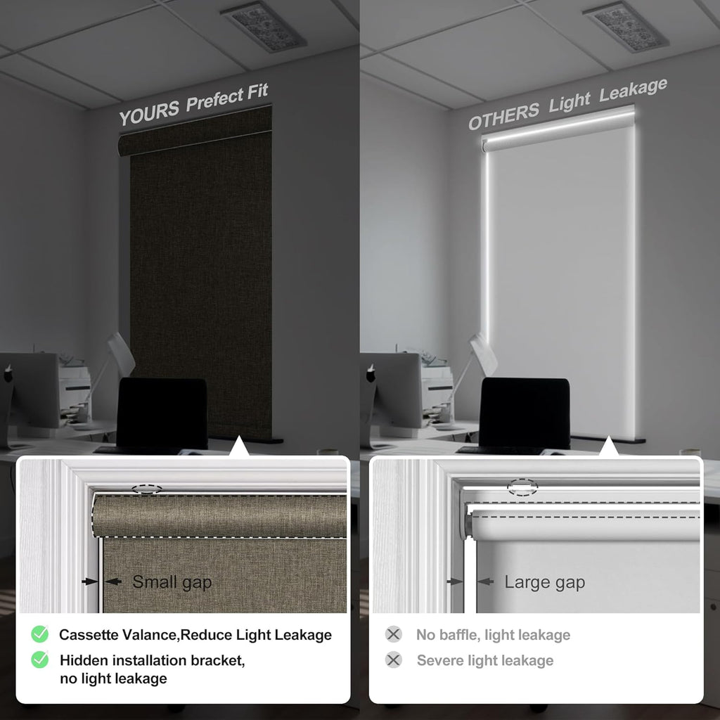 Blackout Roller Shades for Indoor Windows, Pull Down Roller Blinds Cordless, Linen Fabric, Thermal Insulated UV