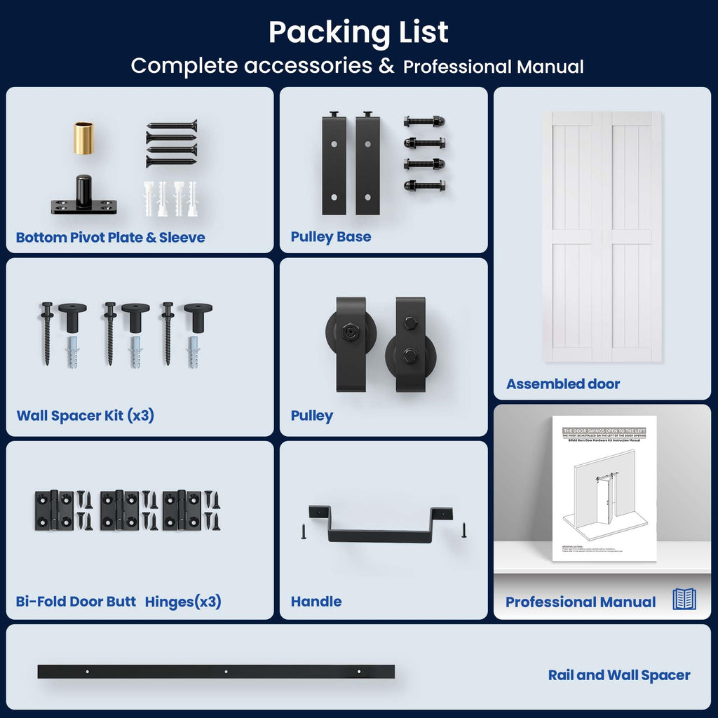 Bifold Barn Door 24" x 84", MDF Bi-Fold Sliding Closet Doors