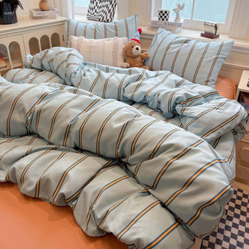 Boy Stripe Duvet Cover Twin Blue Orange Minimalist Stripe Comforter Cover Soft Microfiber Vintage Geometric Stripes