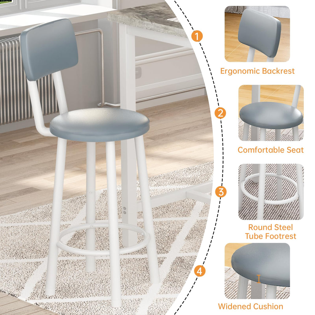 Dining Table Set for 2, 24" Square Kitchen Table and Chairs Set with MDF Tabletop & 2 PU Leather Chairs, Bar Pub