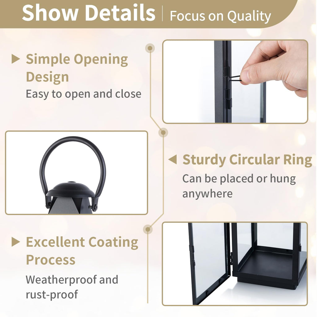 Black Decorative Candle Lantern: Metal Pillar Candle Holders