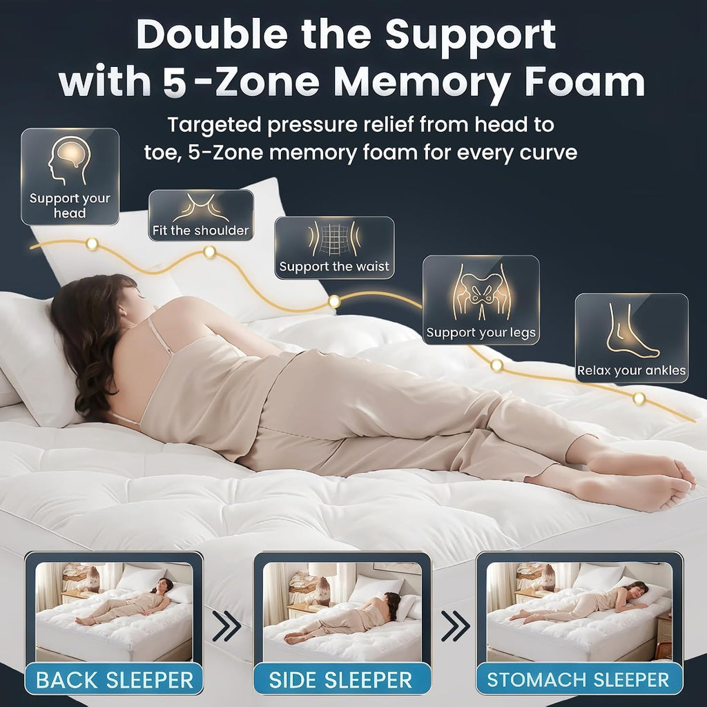 Memory Foam 4 Inch Mattress Topper Full for Back Pain Relief | 2 Inch Supportive Memory Foam & 2 Inch Pillow Top