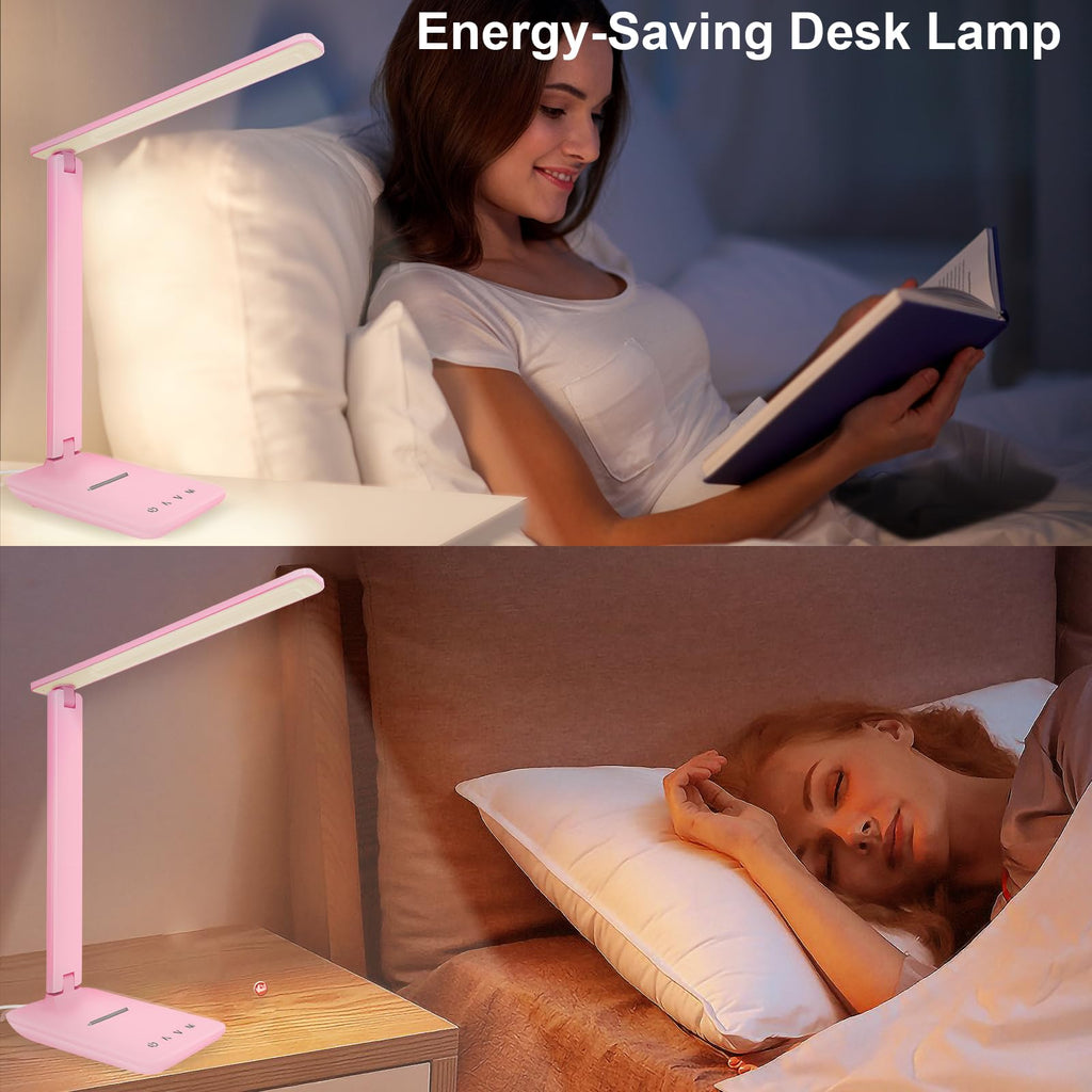 Crown LED Desk Lamp Dimmable Table Lamp Reading Lamp with USB Charging Port, 5 Lighting Modes, Sensitive Control