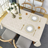 Jacquard Tablecloth Rectangle 60 x 102 Inch Beige, Spill Proof Washable Damask Table Cloth, Soft Pol